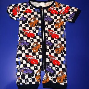 Bamboo Cars Checkerboard Shortie Romper Double Zip One Piece 3T Medium